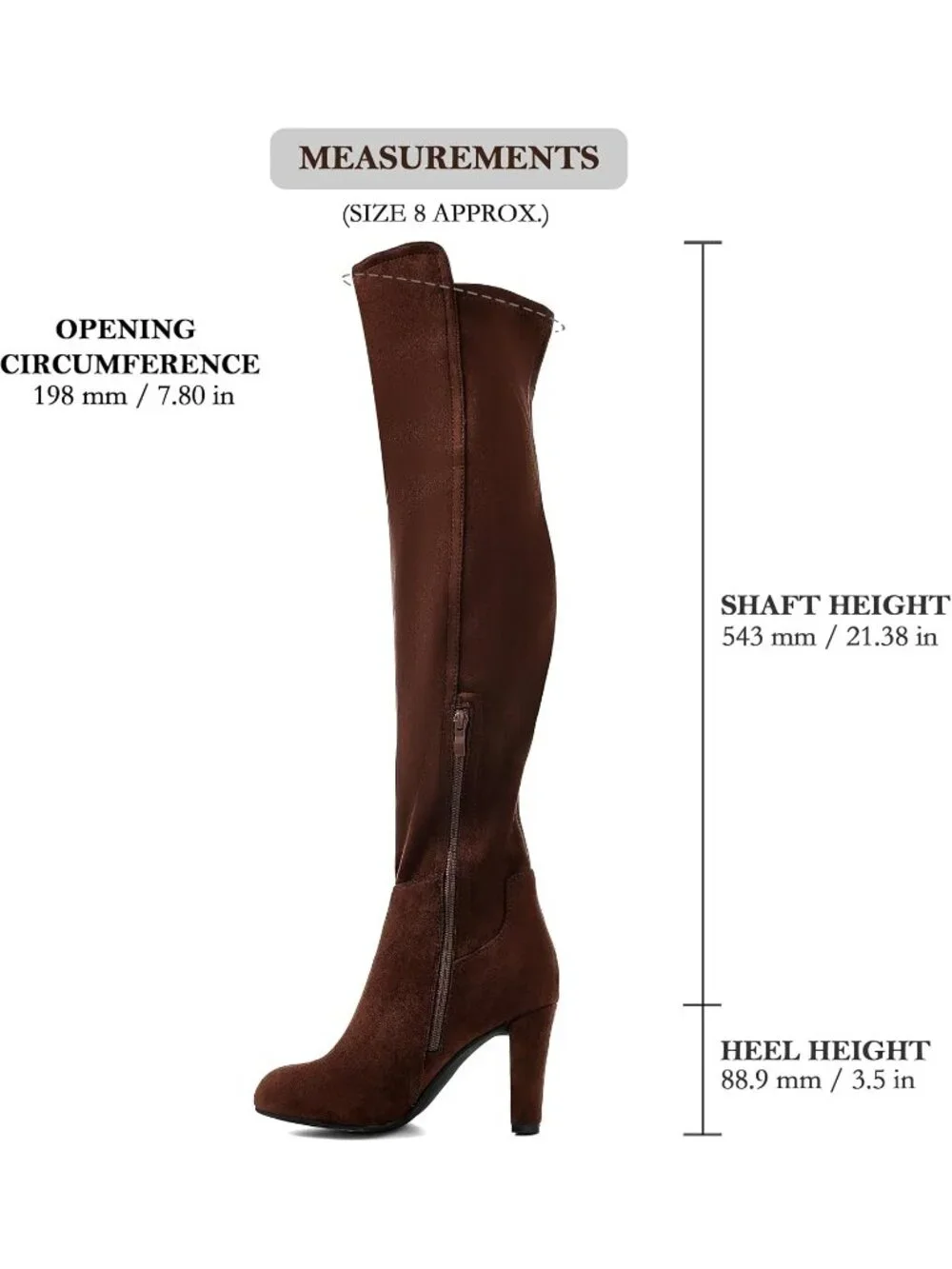 Women's Chocolate Faux Suede Chunky Heel Stretch Over The Knee Thigh High Boots